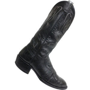 Genuine Ostrich Leg Men Boots Cowboys HONDO BOOTS Black 8.5D-US/8UK/41EU
